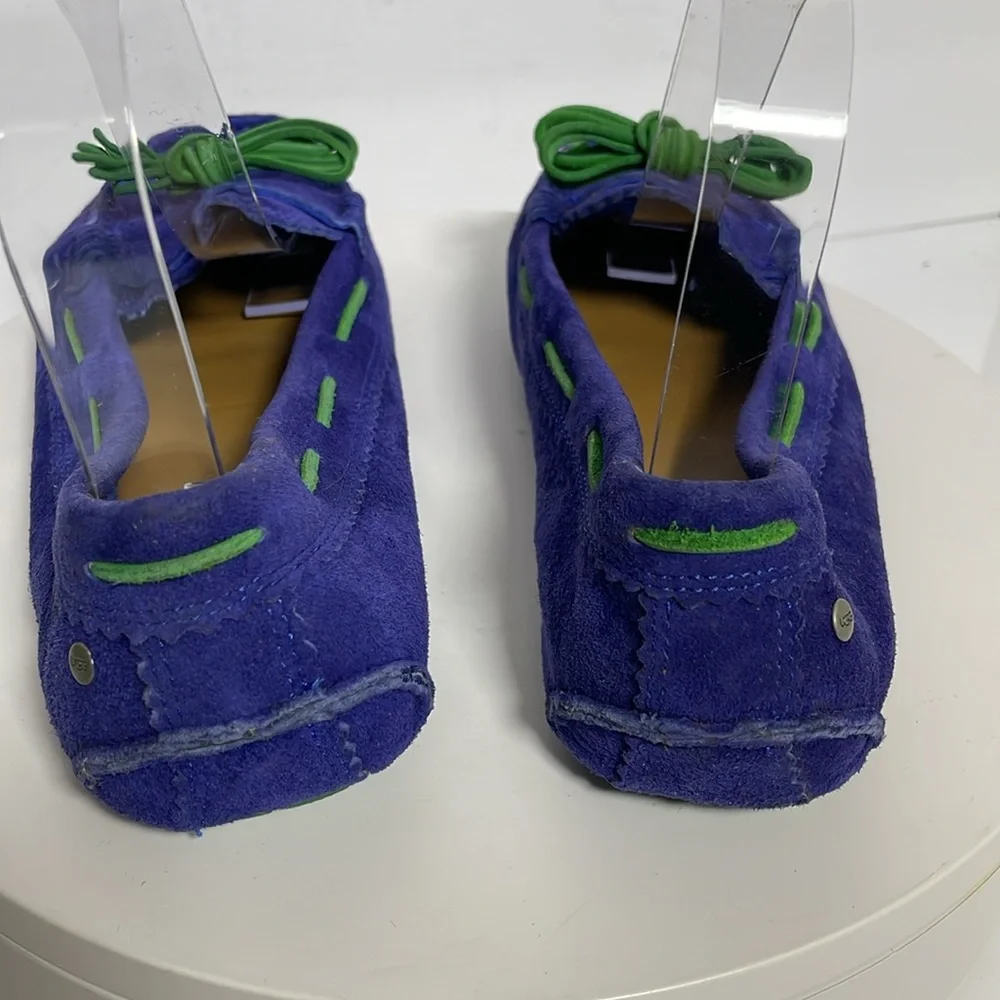 UGG Purple Suede Moccasins with Green Laces - Picture 5 of 9